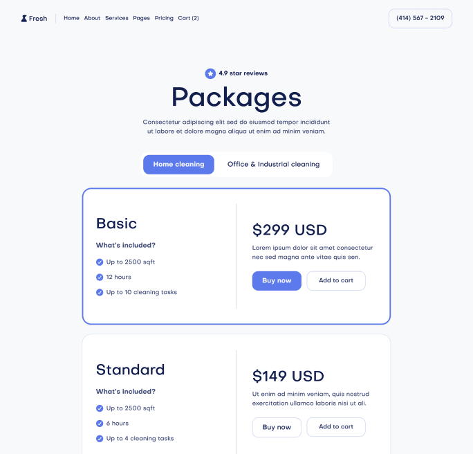 Fresh X - Packages Page - Cleaning Webflow Template
