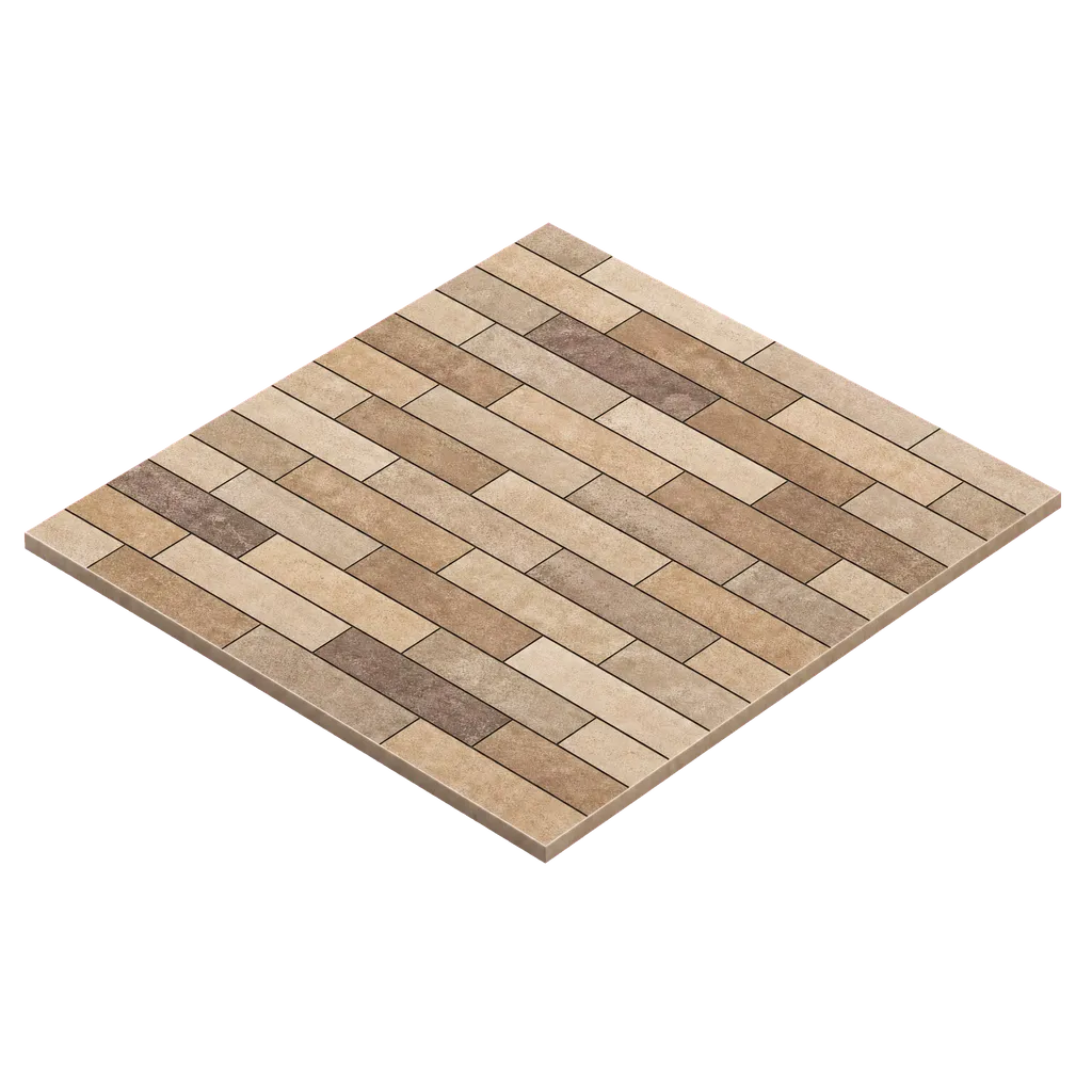 Carrelage rectangulaire posé en quinconce, joints décalés d’un demi-carreau