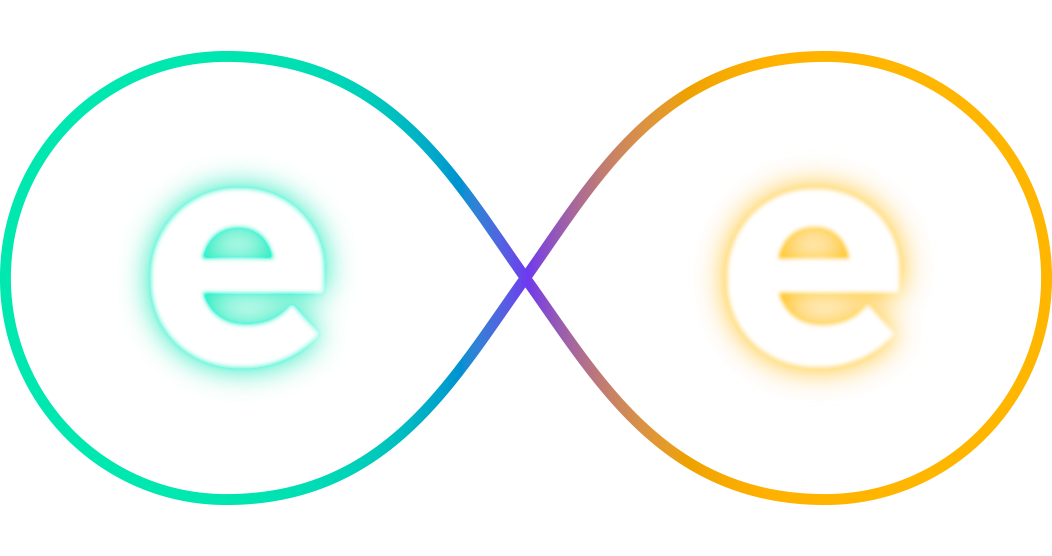 Monogramma «exe» di Cleep: due anelli intrecciati in teal e giallo