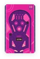 Schermata di gioco flipper con biglia, respingenti e punteggio 1290 su grafica rosa e viola.