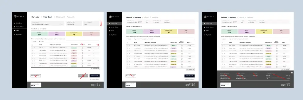 Wireframe of the Tierra Bio ordering process