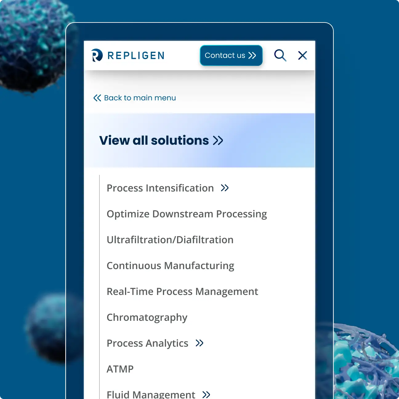 Repligen website on a mobile phone