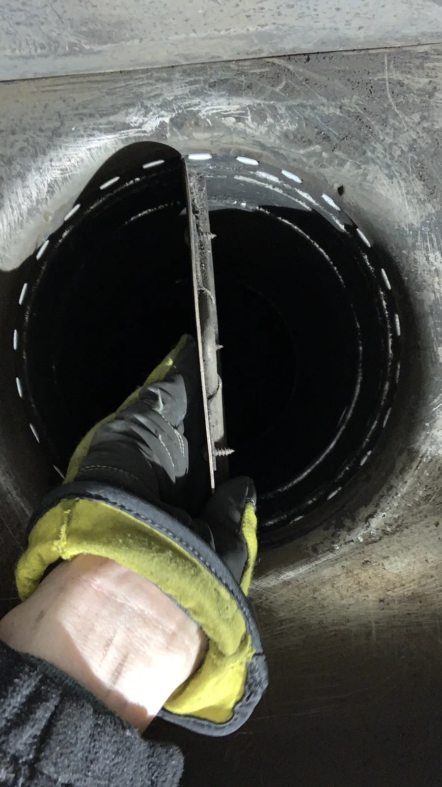 Camera view inside a real chimney flue during inspection