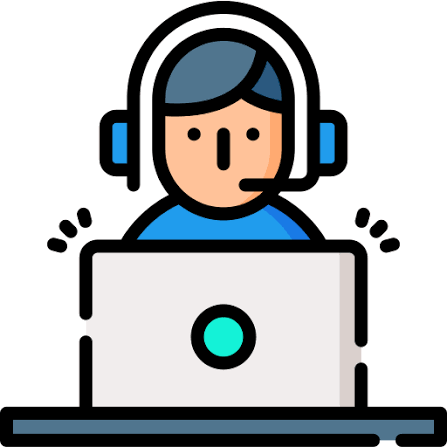 Student using laptop with headset for online support