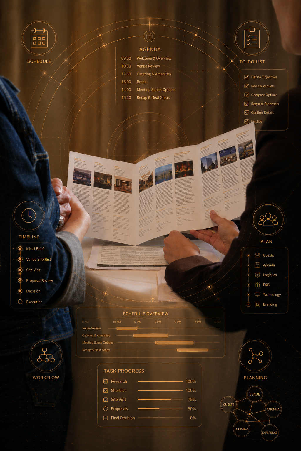 Planner reviewing the MeetingTraveler event agenda