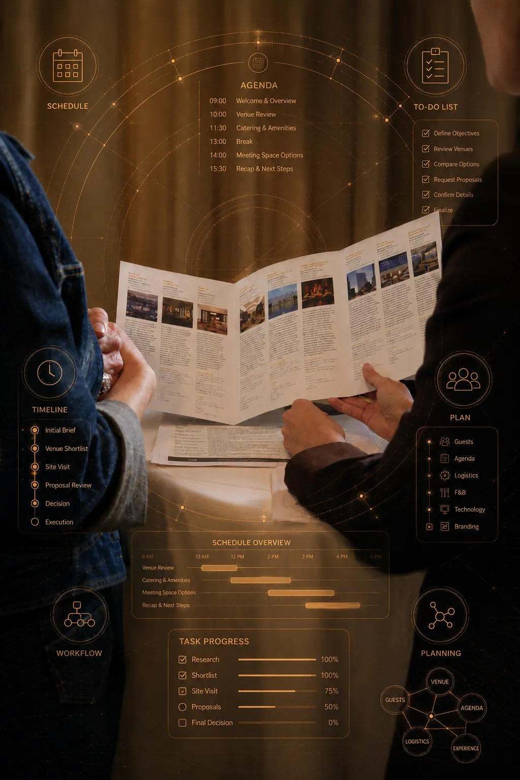 Planner reviewing the MeetingTraveler event agenda
