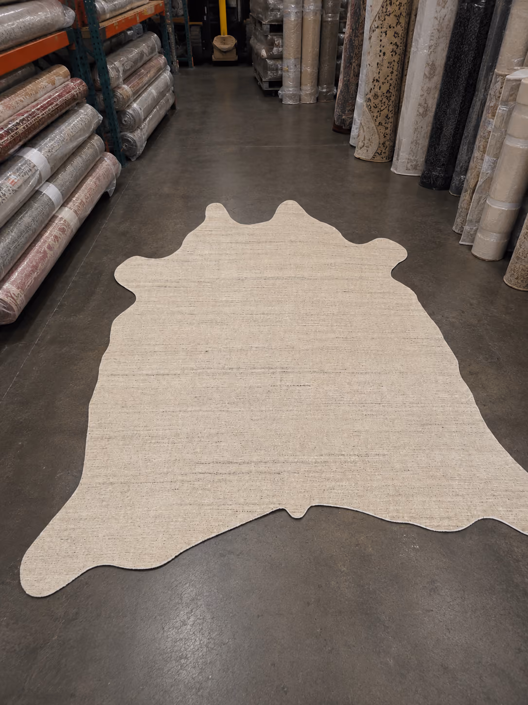 Finished custom-shaped area rug after precision cutting in NYC