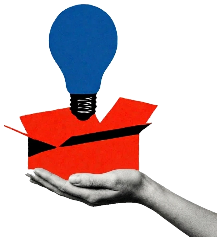 Una mano regge una scatola aperta da cui esce una lampadina