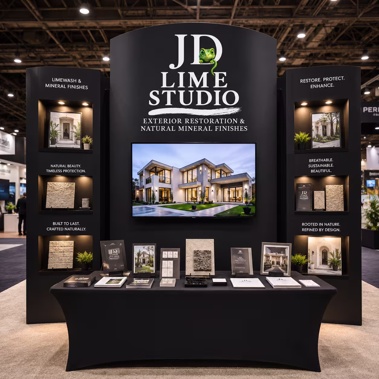 JD Lime Studio booth with mineral finish displays