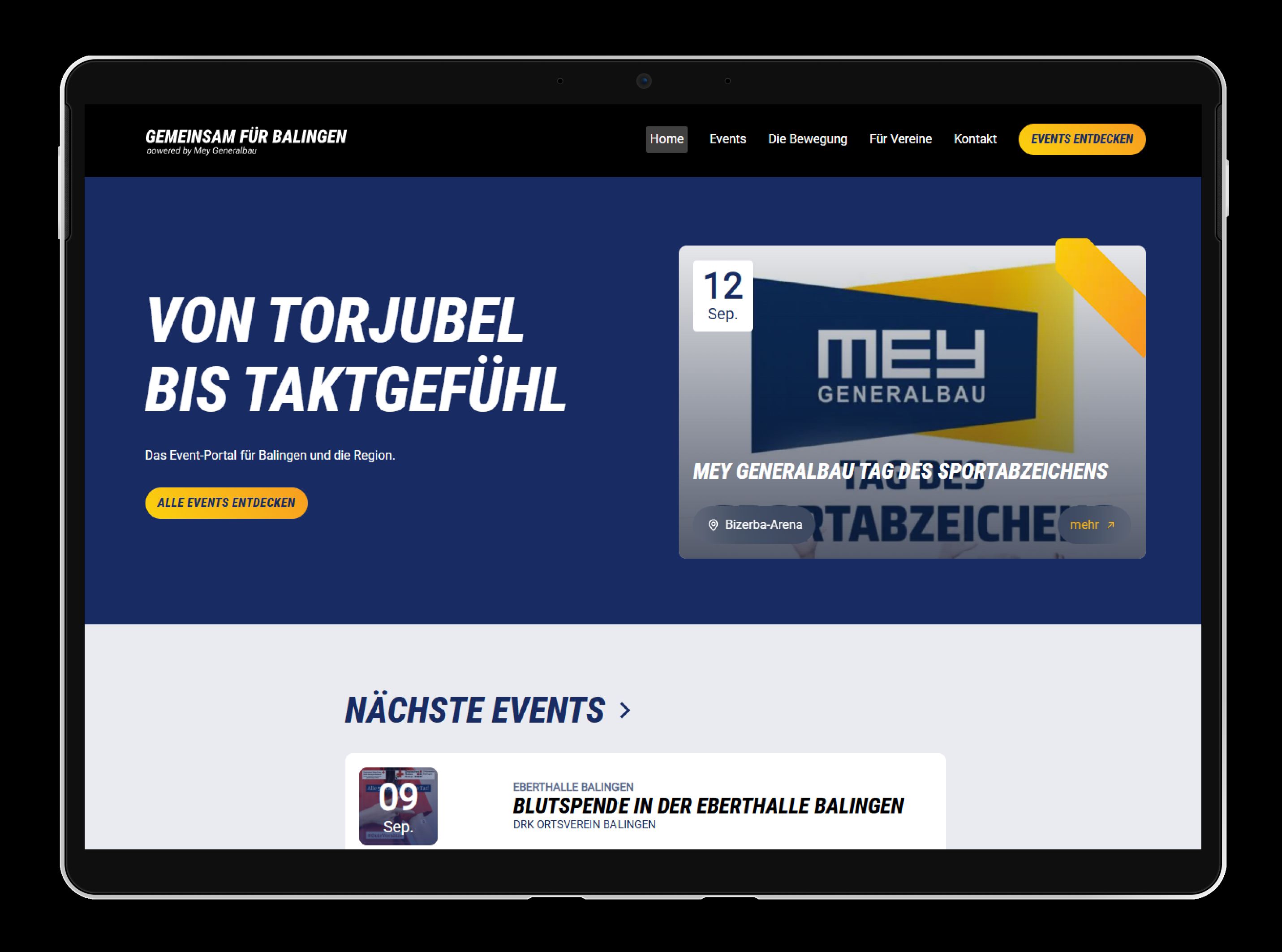 Event-Portal gemeinsam-fuer-balingen.de auf einem Tablet