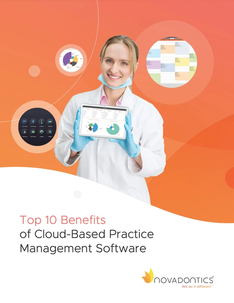 Cover of the Novadontics eBook Top 10 Benefits of Cloud-Based Practice Management Software.