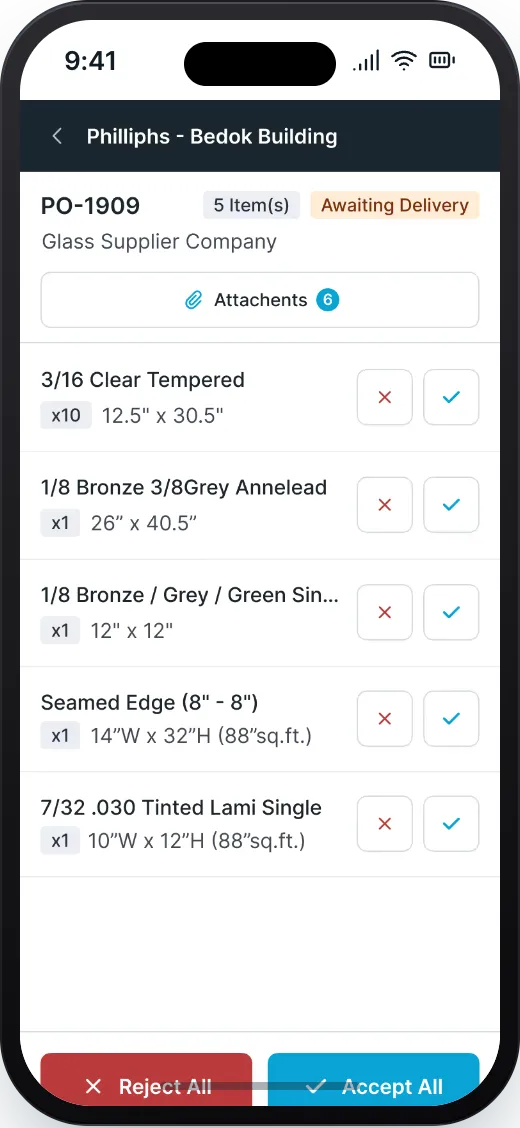 PO receiving mobile app screenshot