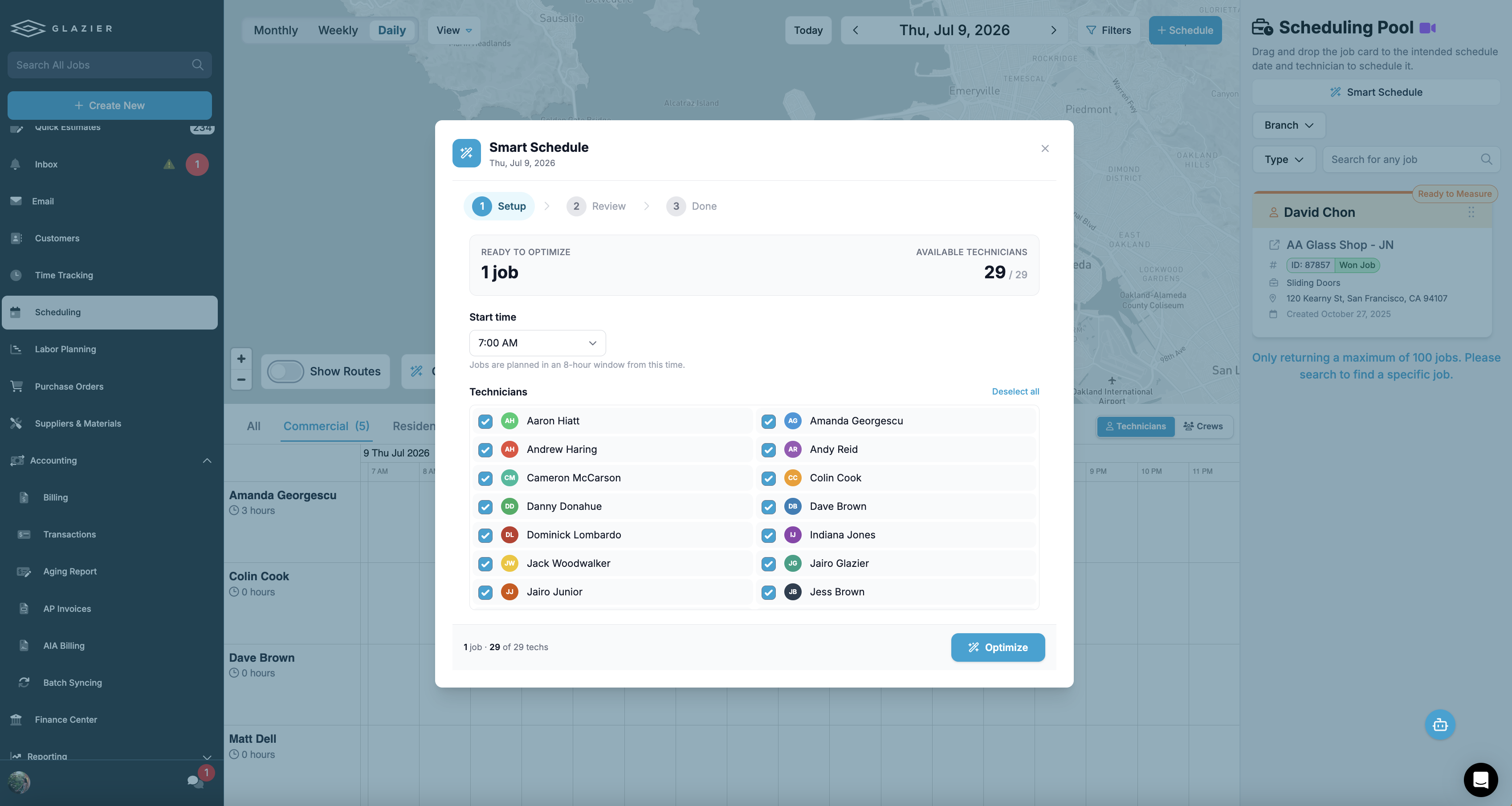 Scheduling, dispatch, and field tracking view