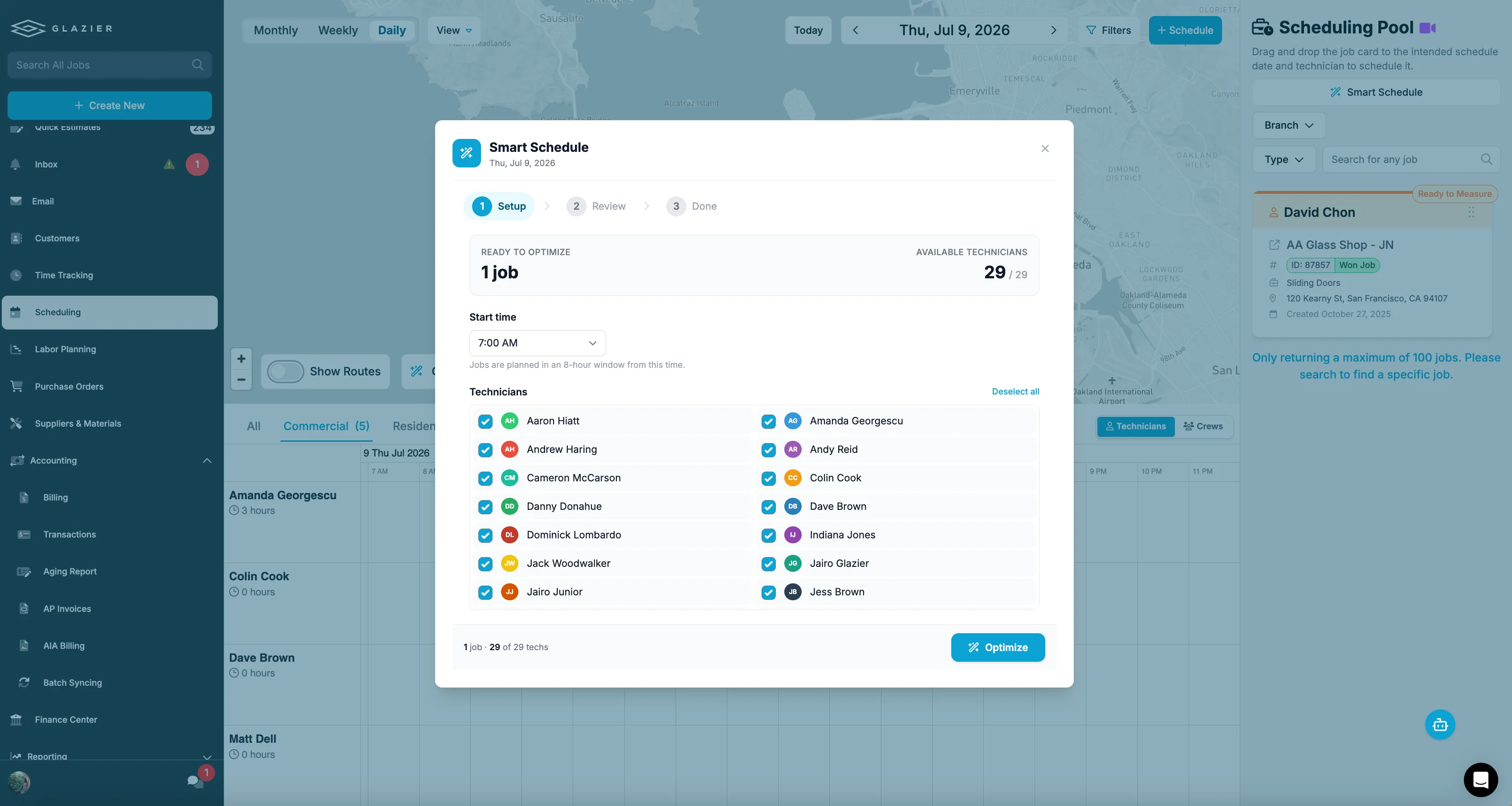Scheduling, dispatch, and field tracking view