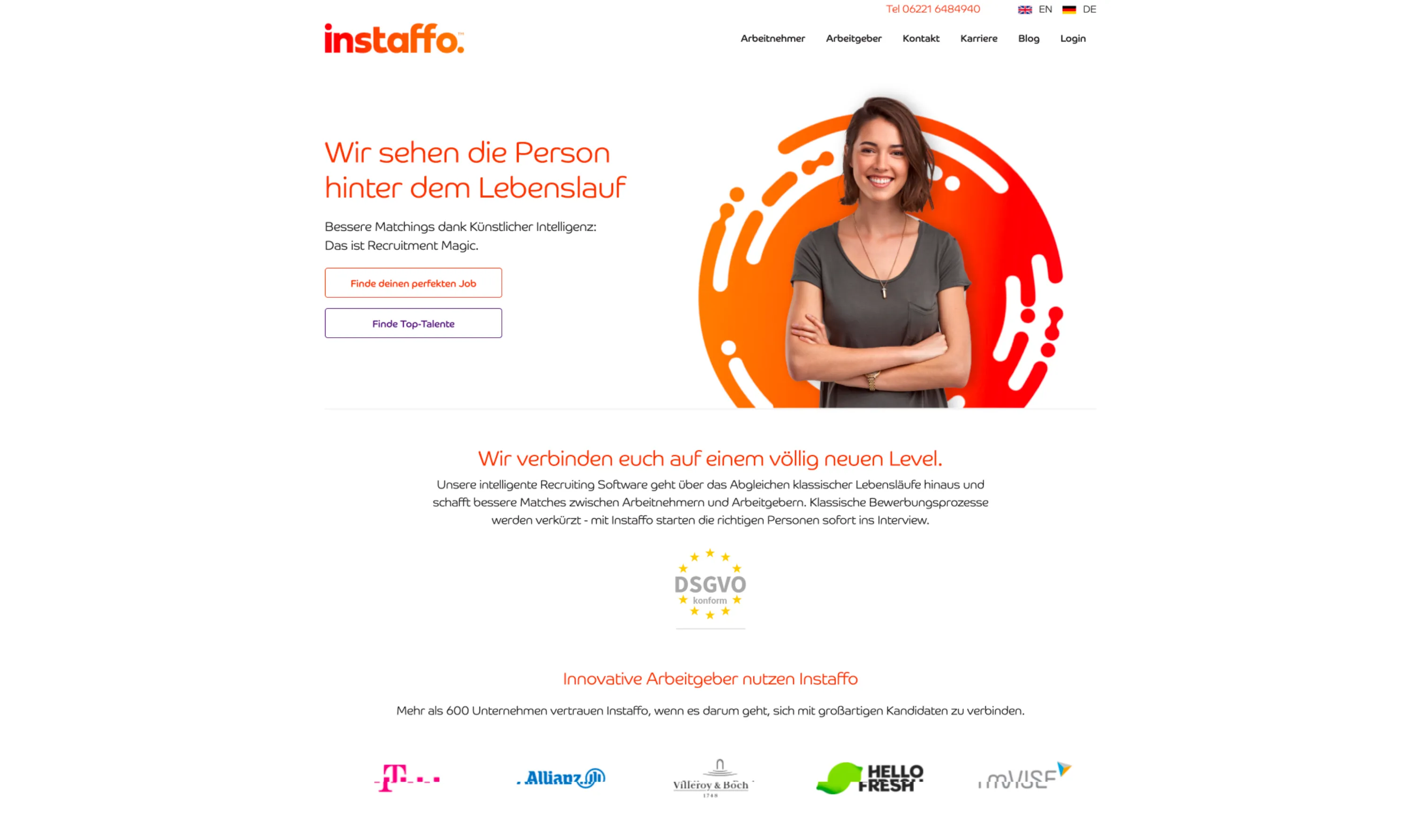 Instaffo-Startseite vor dem Redesign