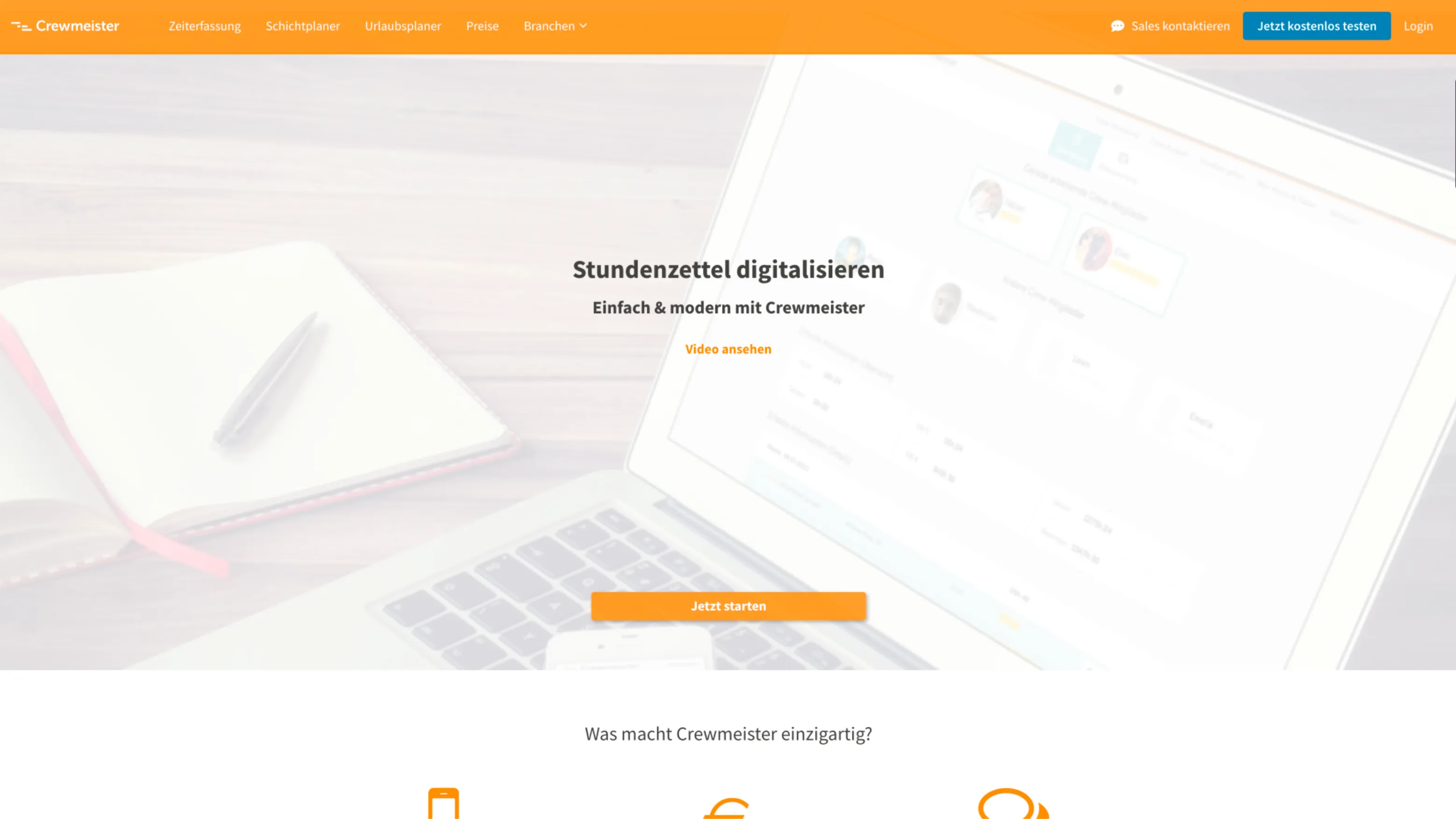 Crewmeister-Startseite vor dem Redesign