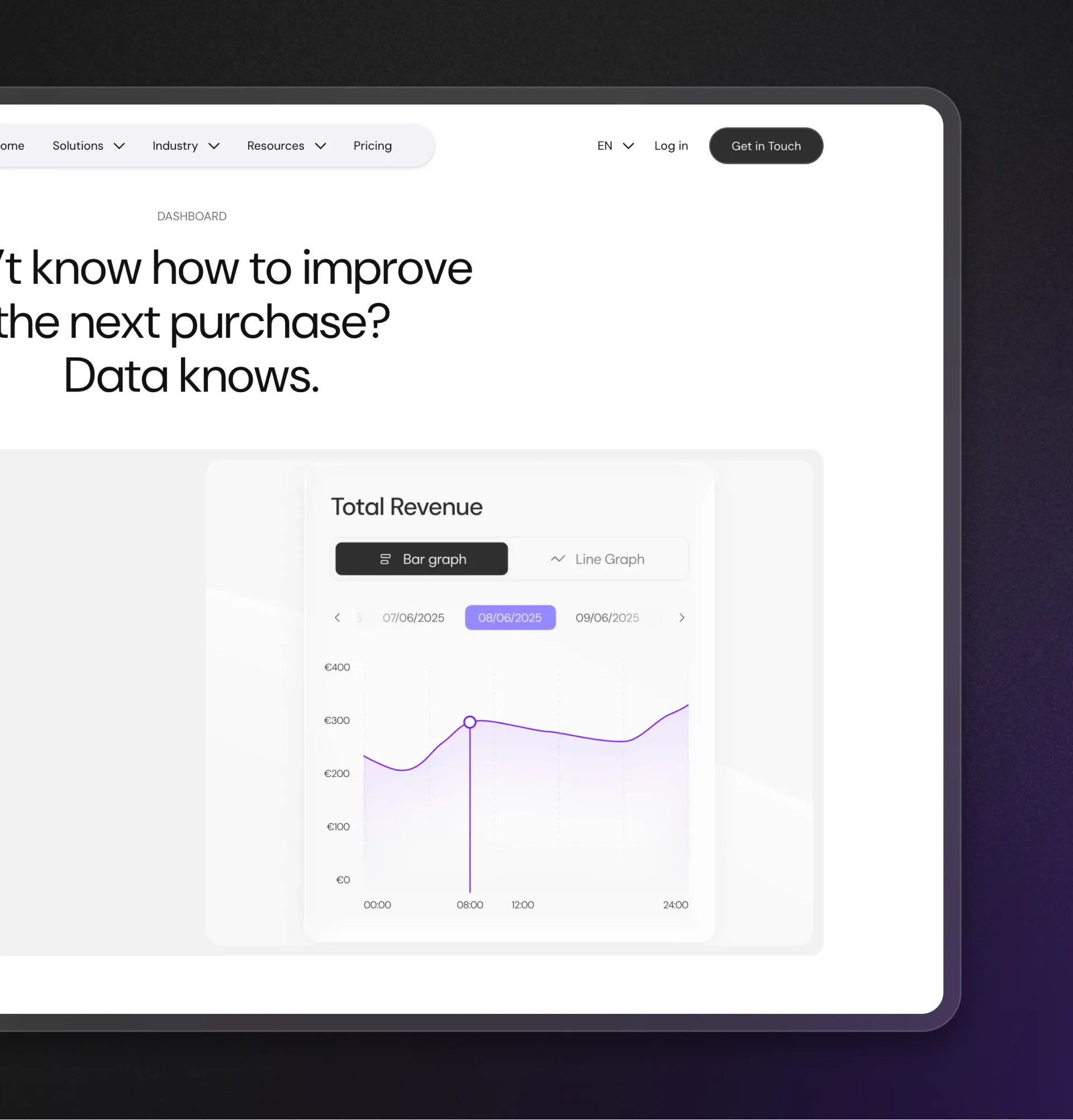 Paybyrd dashboard section with a total revenue chart