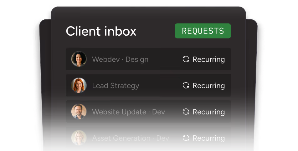 Client-Inbox mit wiederkehrenden Anfragen für Webentwicklung, Lead-Strategie und Website-Updates
