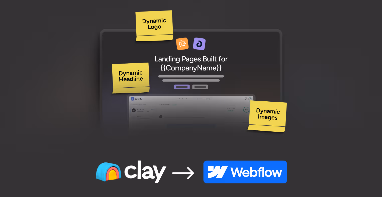 Laptop mockup of a landing page with dynamic logo, headline and images, built from Clay to Webflow