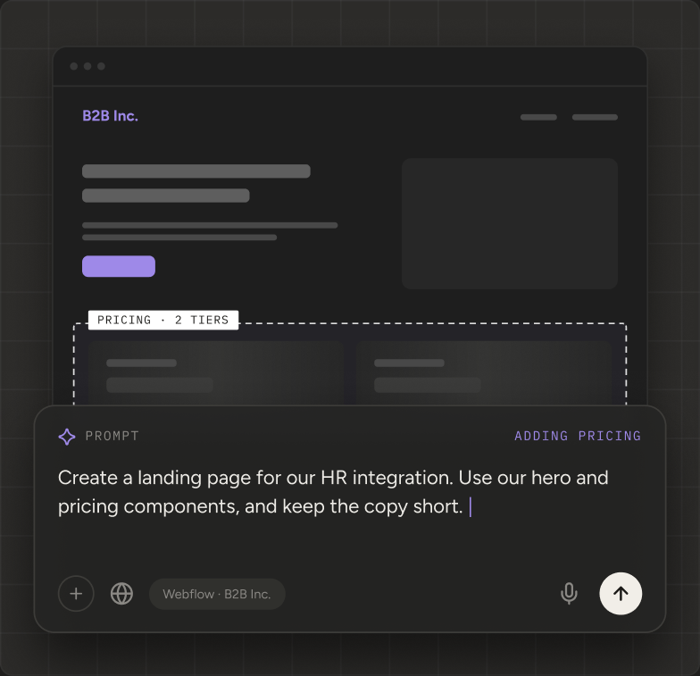 Prompting a new landing page from Webflow components