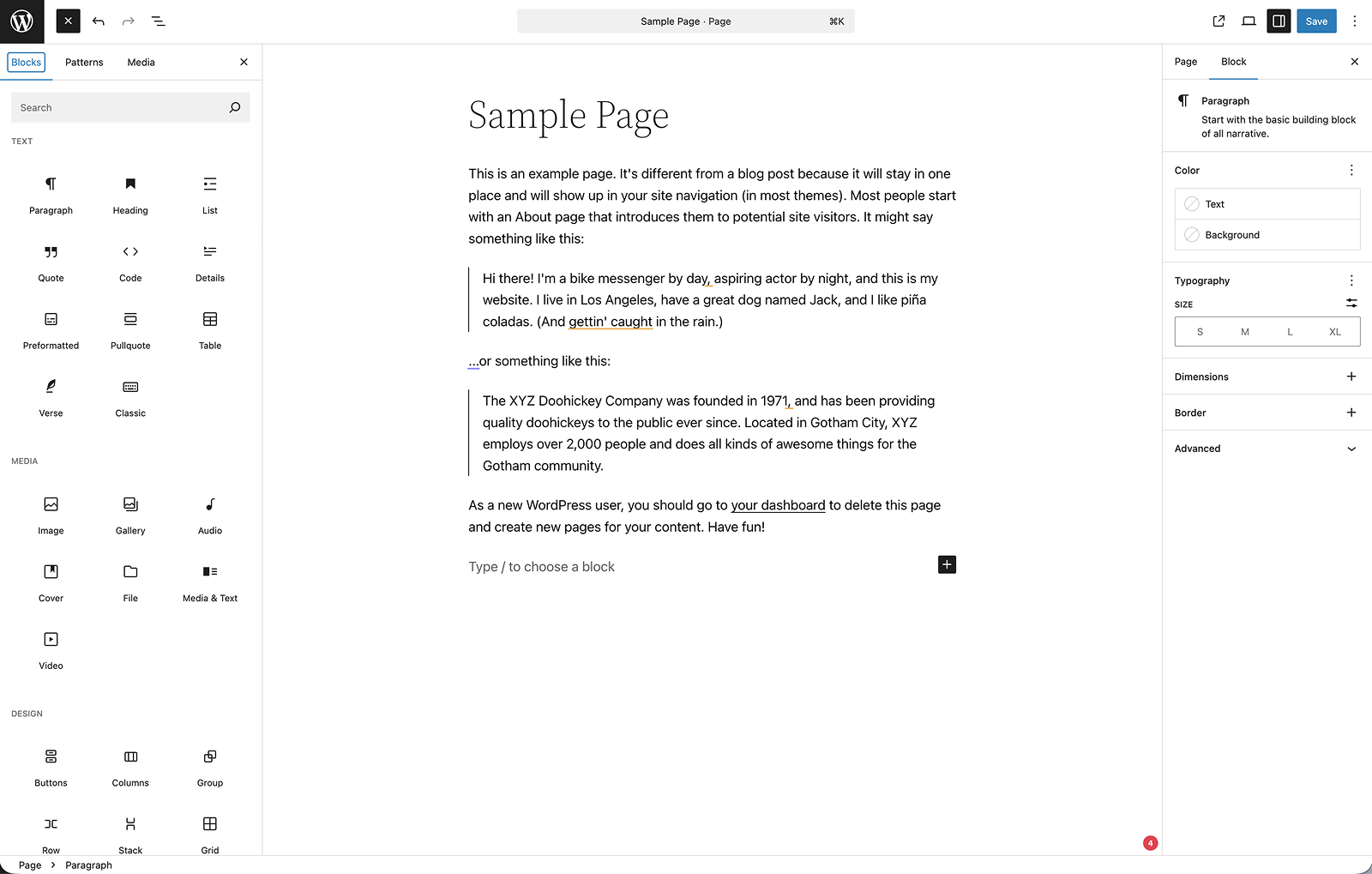 Screenshot of WordPress Gutenberg