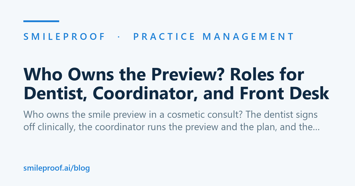 Who Owns the Preview? Roles for Dentist, Coordinator, and Front Desk — Smileproof