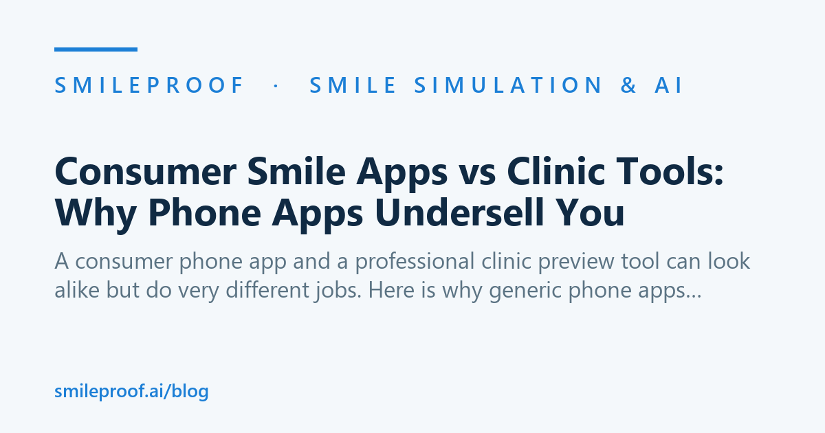 Consumer Smile Apps vs Clinic Tools: Why Phone Apps Undersell You | Smileproof