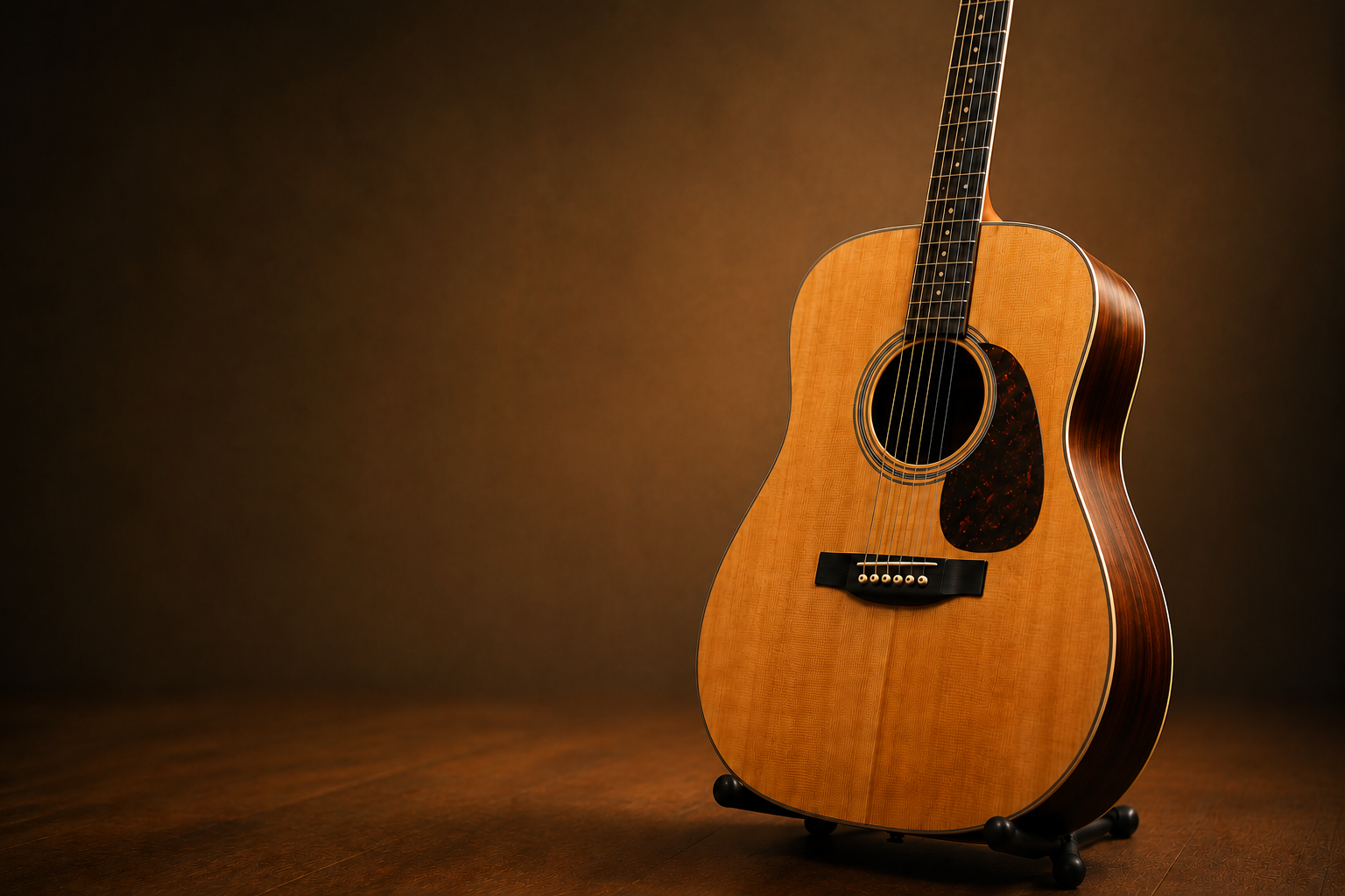 Acoustic guitar in a warmly lit room