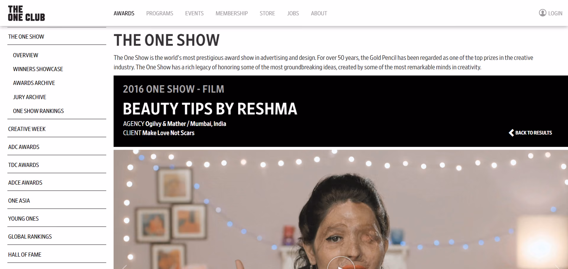 The One Club: One Show award page | First December Films