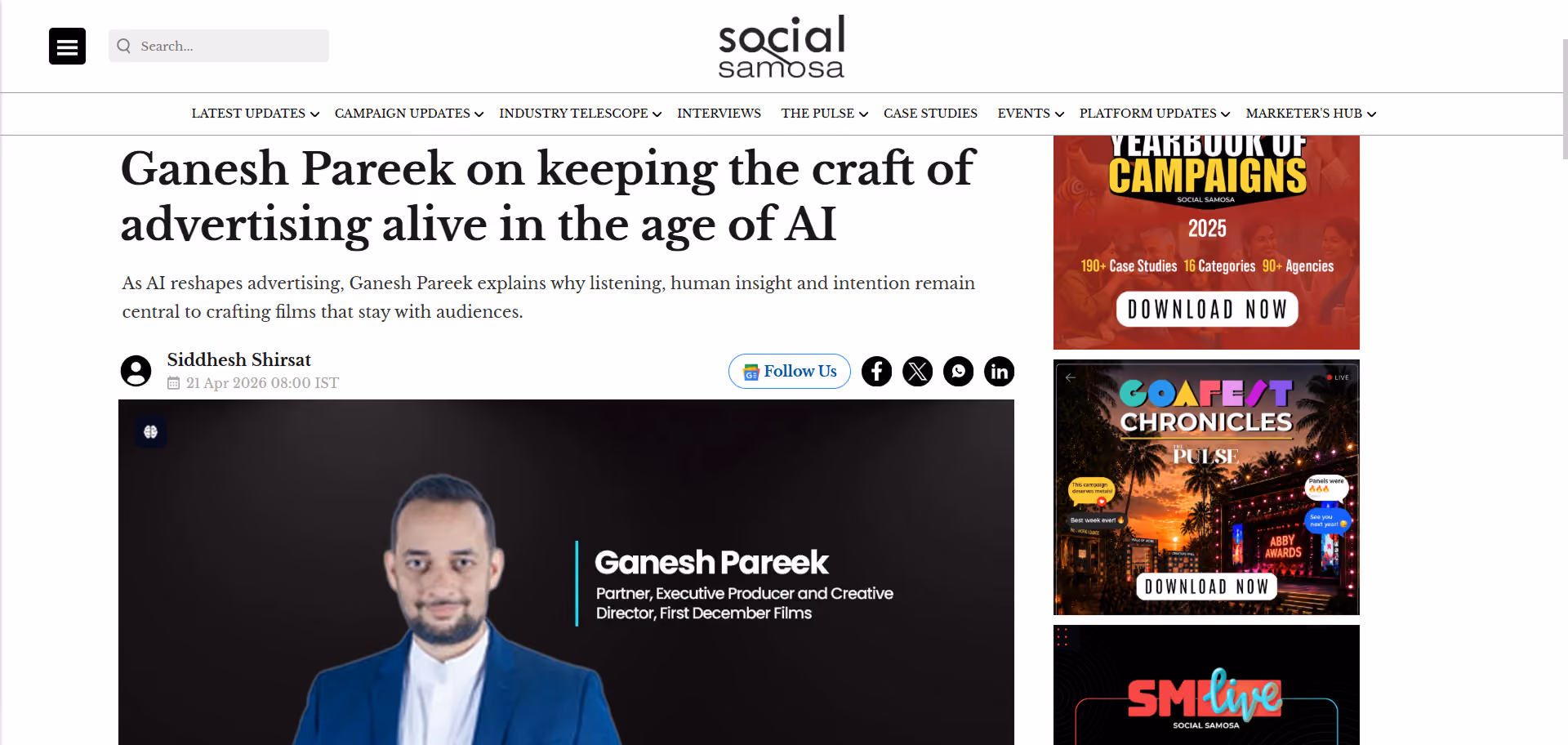Social Samosa: Ganesh Pareek on craft in the age of AI | First December Films