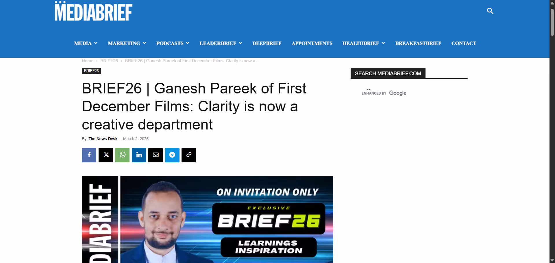 MediaBrief: Ganesh Pareek (BRIEF26) | First December Films