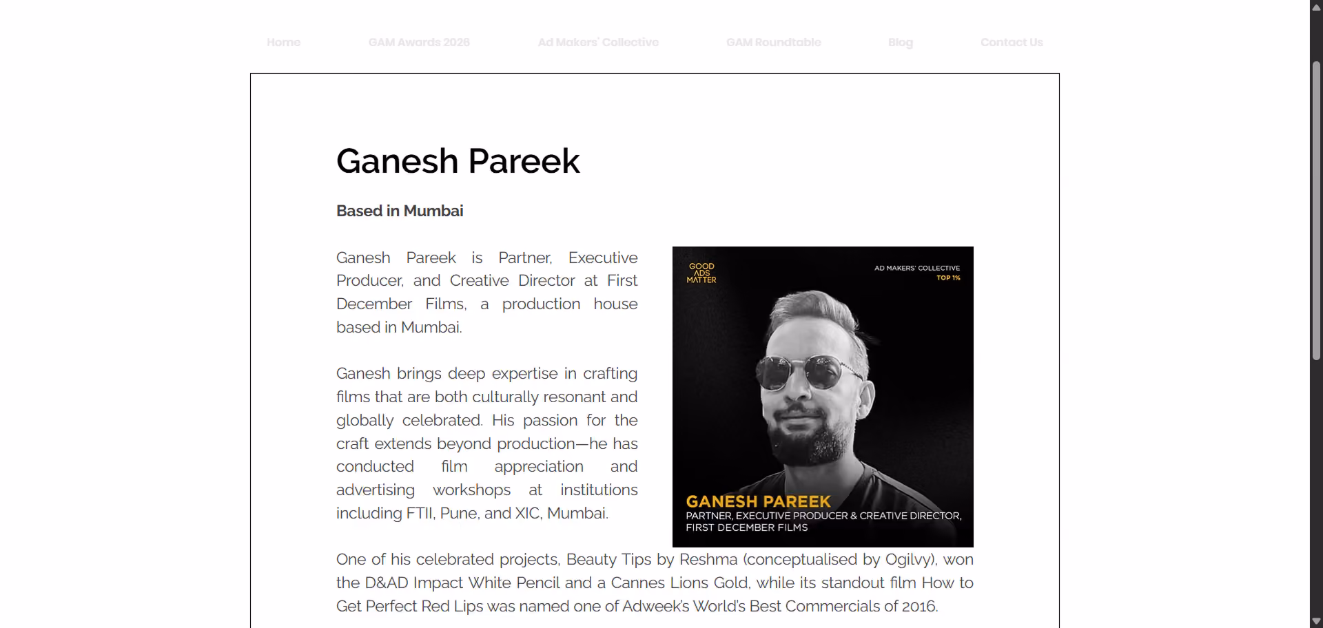 Good Ads Matter: Ganesh Pareek | First December Films