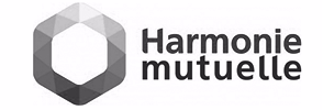 Harmonie mutuelle company logo with hexagonal geometric design.