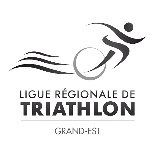 Stylized figure running through a circle with waves behind; text: Ligue Régionale de Triathlon Grand-Est.