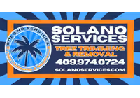 Solano Services tree trimming and removal logo, Galveston, TX