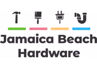 Jamaica Beach Hardware logo: hammer, paint brush, electrical plug, and plumbing pipe icons