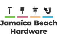 Jamaica Beach Hardware logo: hammer, paint brush, electrical plug, and plumbing pipe icons