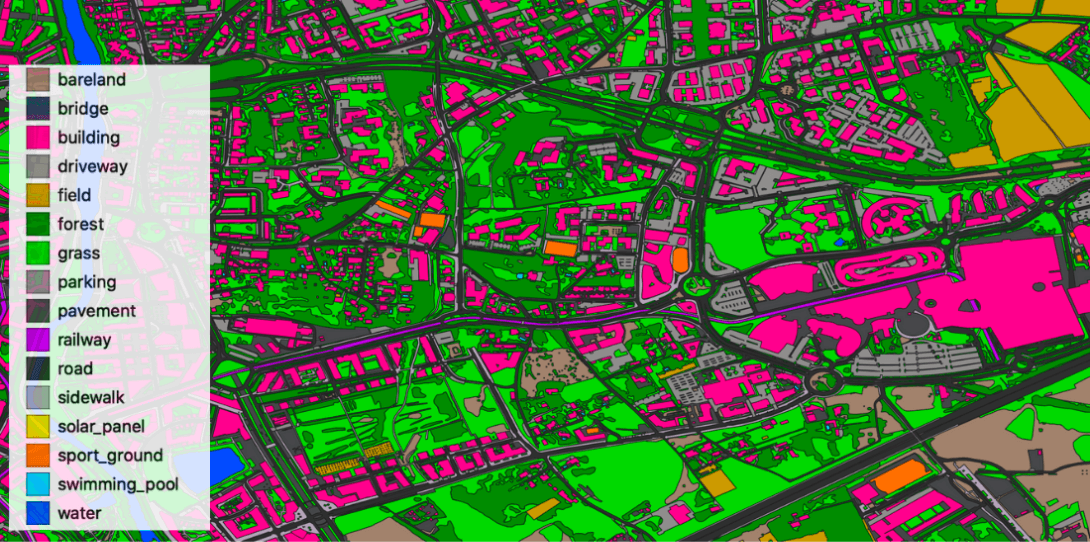Figure 1: HD Vector Map of Landcover in Montpellier, France - highlighting complex European architecture