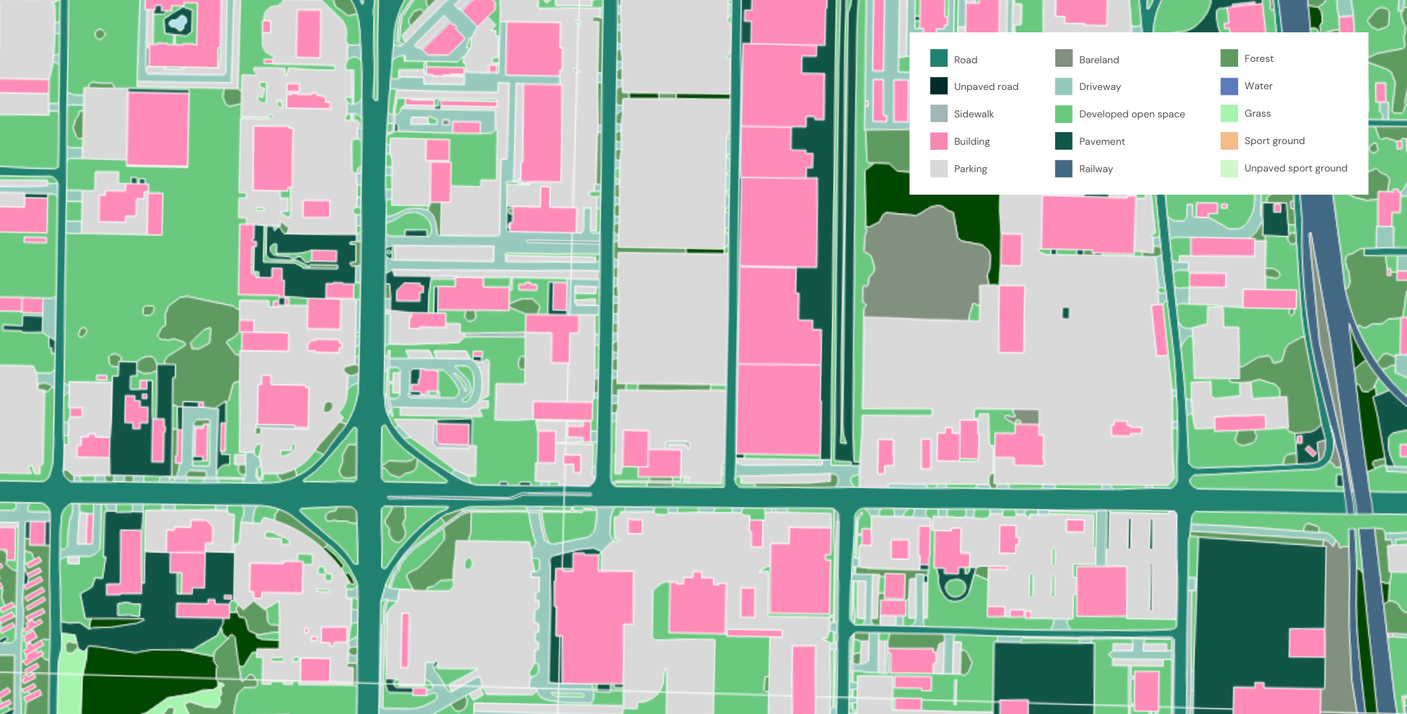 A sample of the advanced land cover features extracted by Ecopia in Houston
