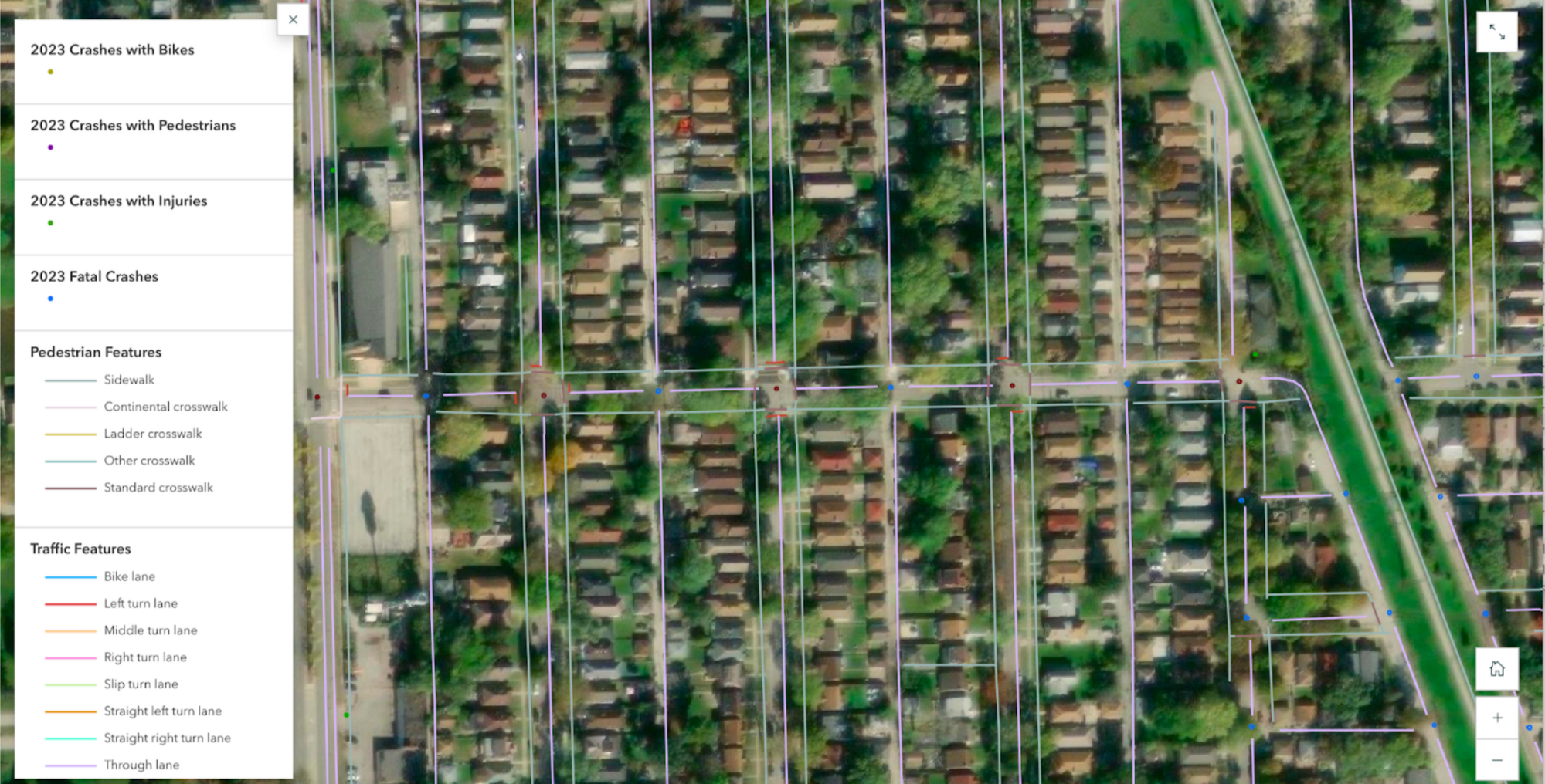 A sample of 2023 historical crash data in Chicago with Ecopia’s Advanced Transportation Feature data.