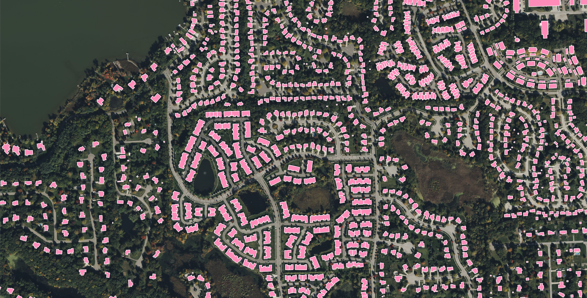 A sample of building footprint data in Brighton, Michigan.