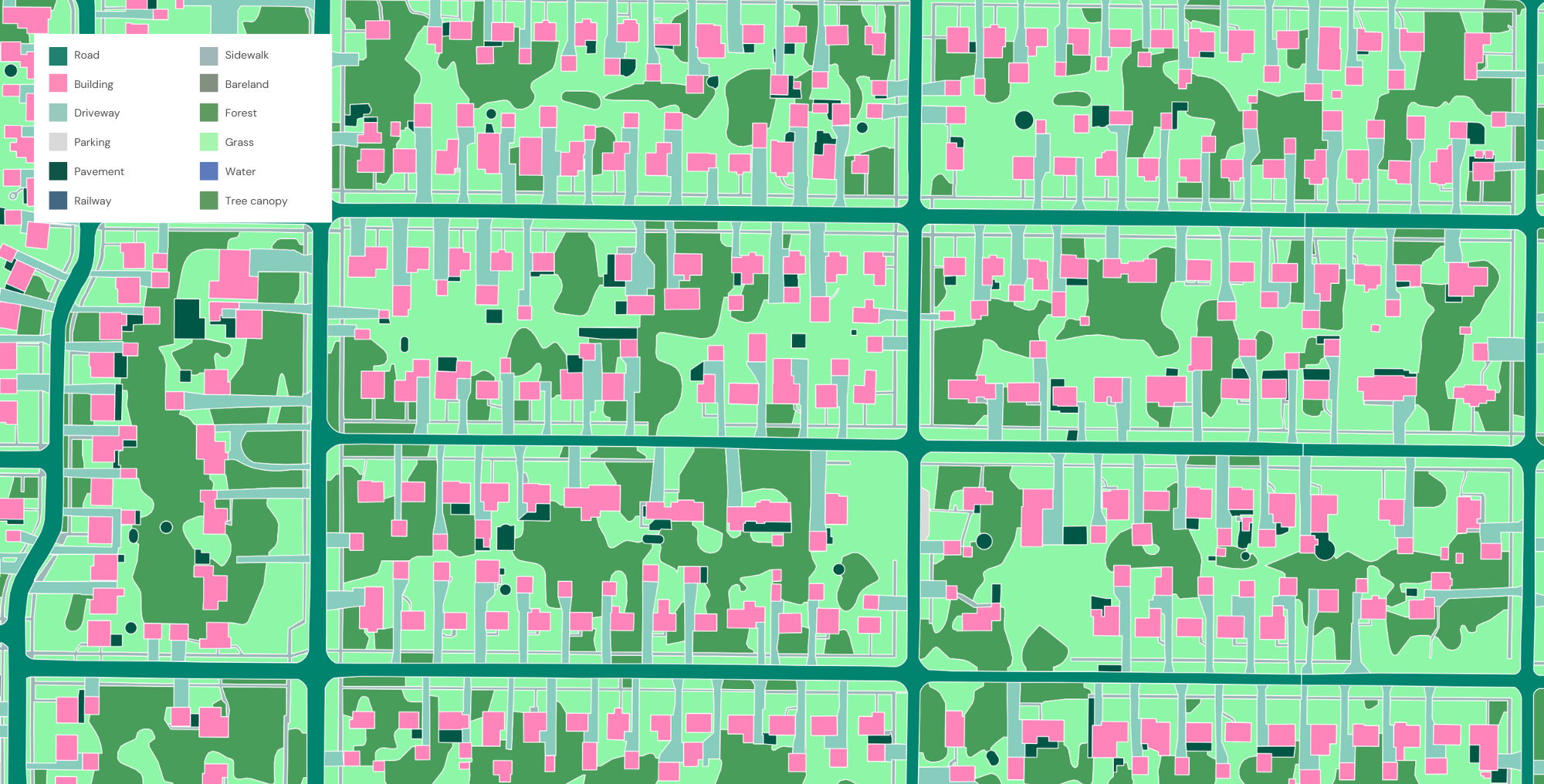 A sample of land cover data extracted by Ecopia AI for SEMCOG.