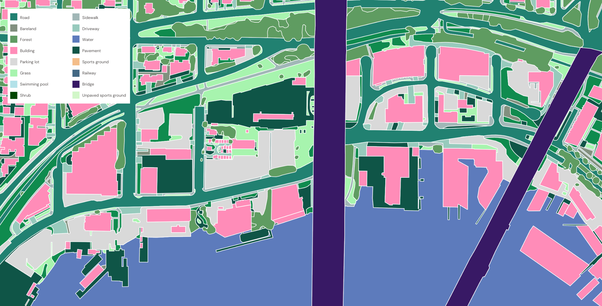 A sample of land cover data detailing infrastructure conditions and location in King County, Washington.