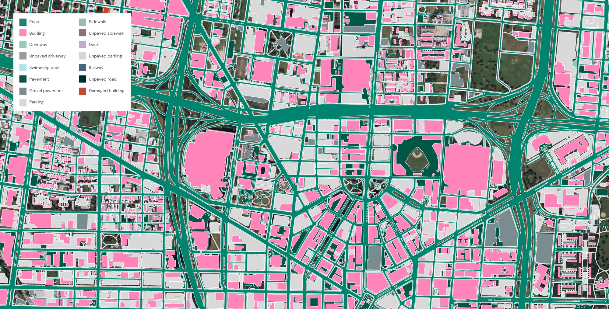 A sample of the impervious surface data produced by Ecopia for the City of Detroit.