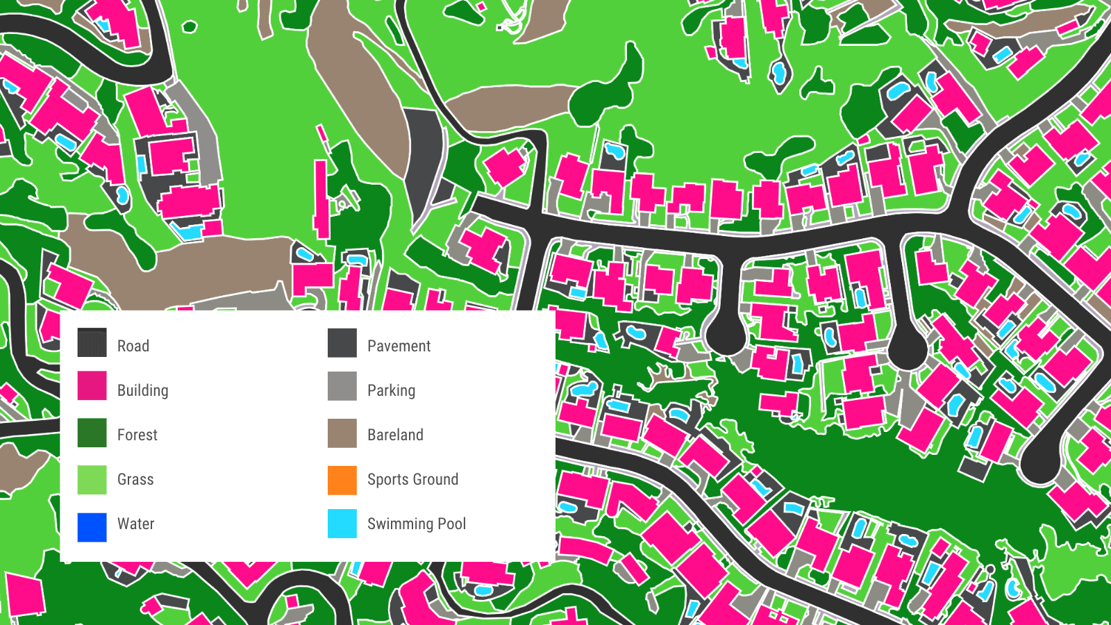 A sample of detailed land cover data extracted by Ecopia in Glendale, California, a valuable input to infrastructure development and planning