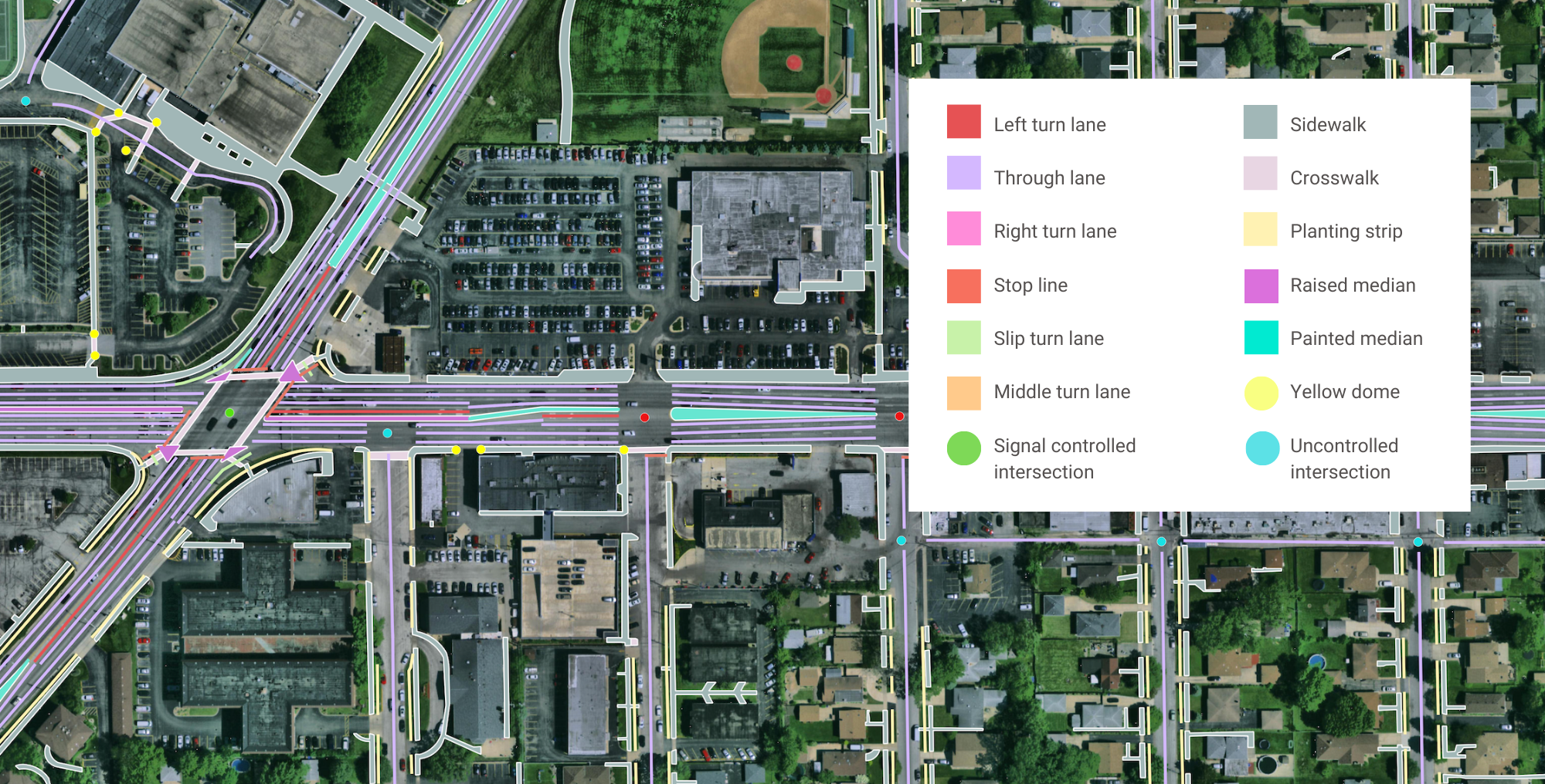 A sample of an advanced transportation features map in Chicago, Illinois
