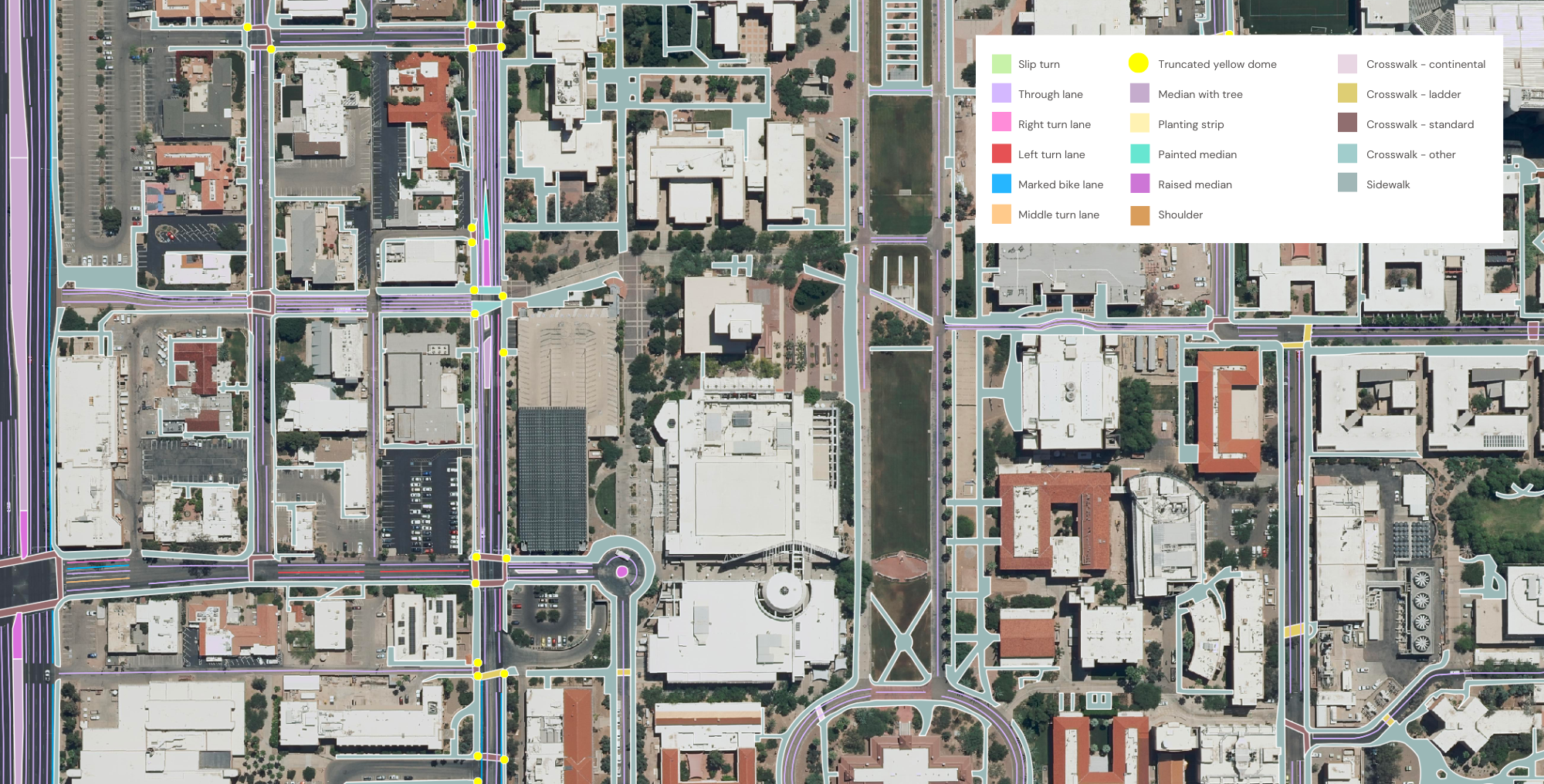 A sample of advanced transportation features extracted from Ecopia AI in Tuscon, Arizona.