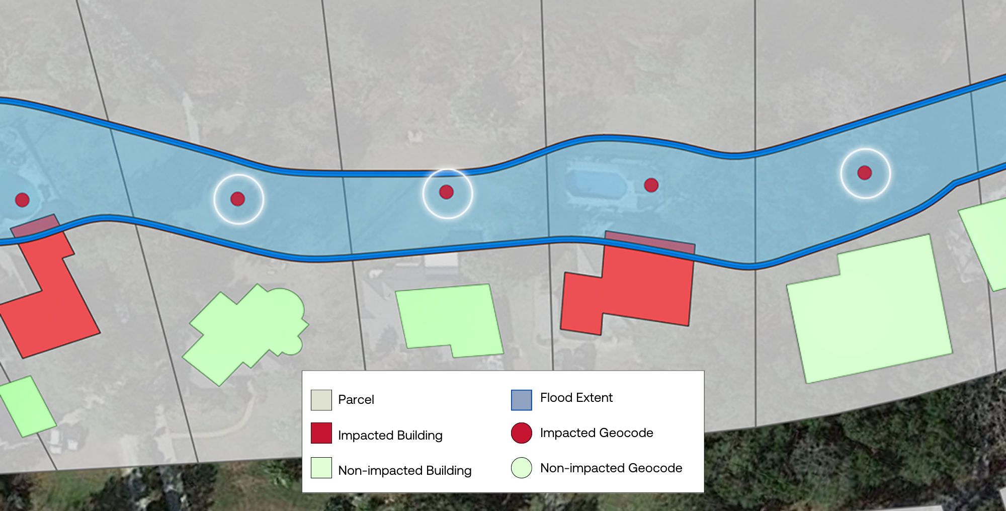 An example of an overpricing underwriting scenario caused by bad geospatial data; in this case, parcel-based geocoding caused property flood risk to be miscalculated