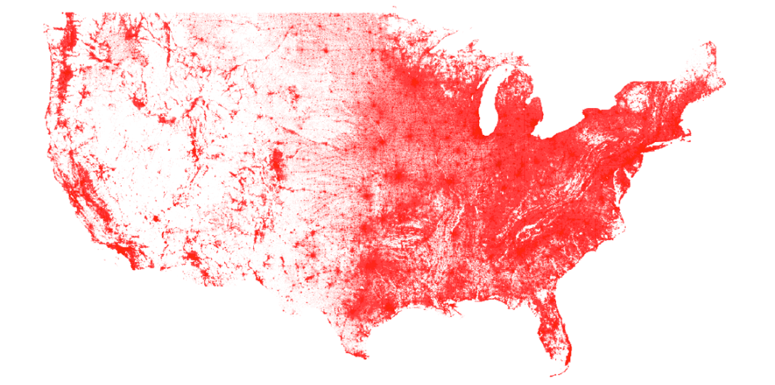 Figure 5. Ecopia’s building footprints of the United States — visualizing over 180M buildings