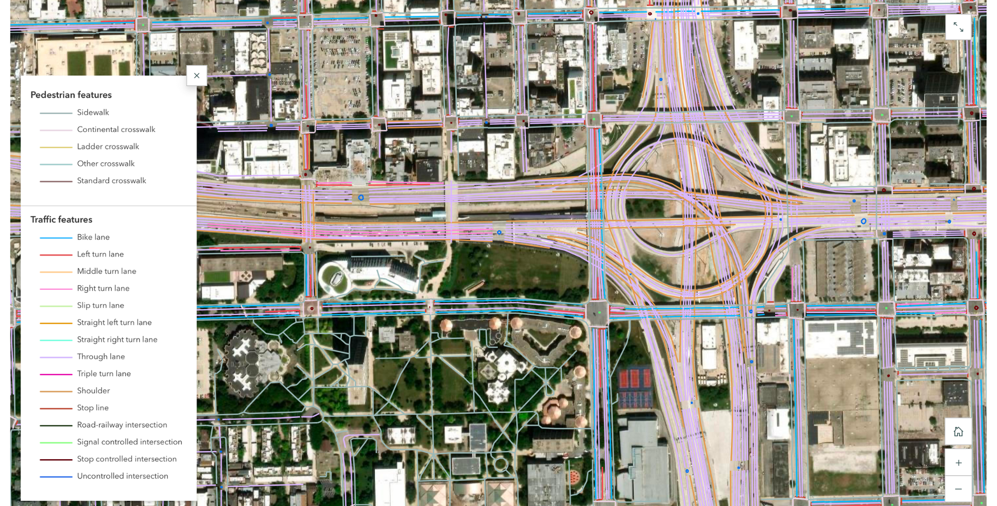 A sample of Ecopia’s Advanced Transportation Feature data extracted in Chicago.